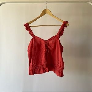 Express Coral Ruffle Strap Keyhole Tank Top